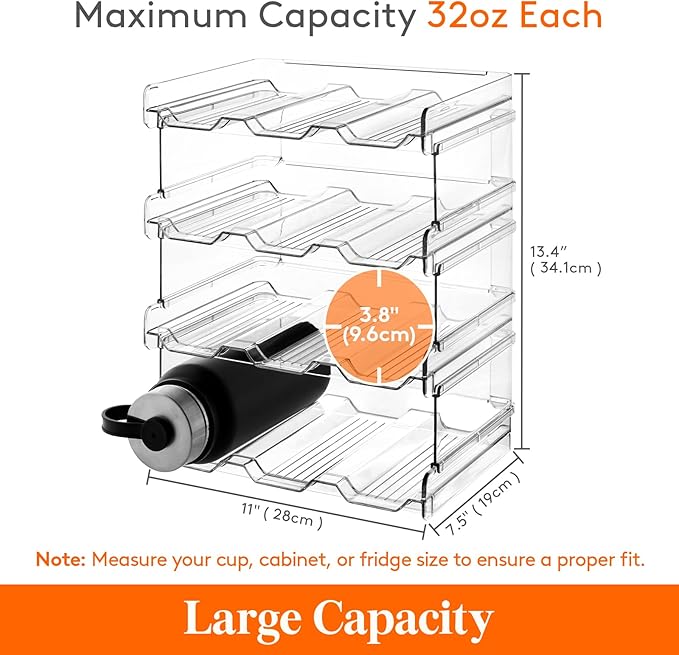 Lifewit Water Bottle Organizer, Stackable Kitchen Pantry Organization and Storage, 12-Bottle Plastic Holder, Countertop 4Pack, Modern Design