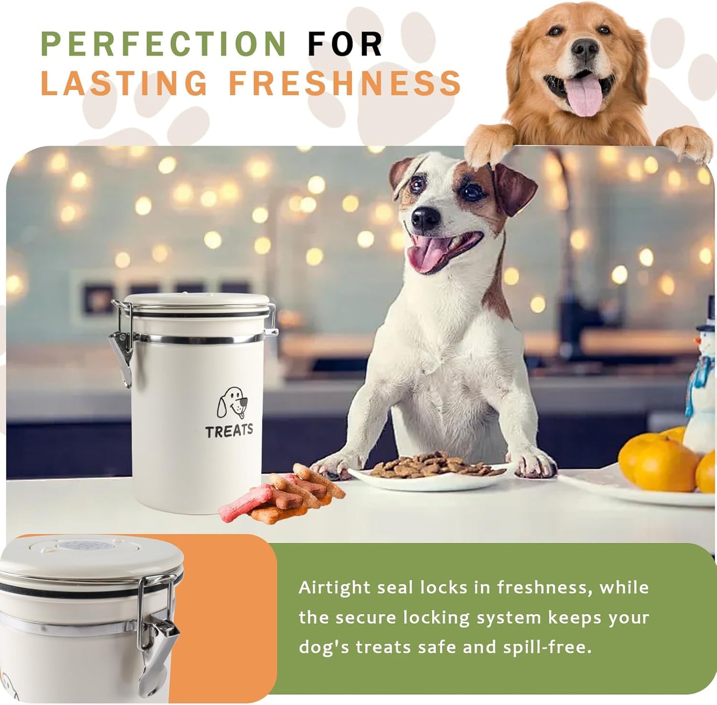 Large 1.8L Metal Dog Treat Container, Airtight Pet Treat Container, Durable Dog Treats Jar with Lid, Dog Treat Organizer for Kitchen Counter, Perfect Dog Cookie Jar for Freshness
