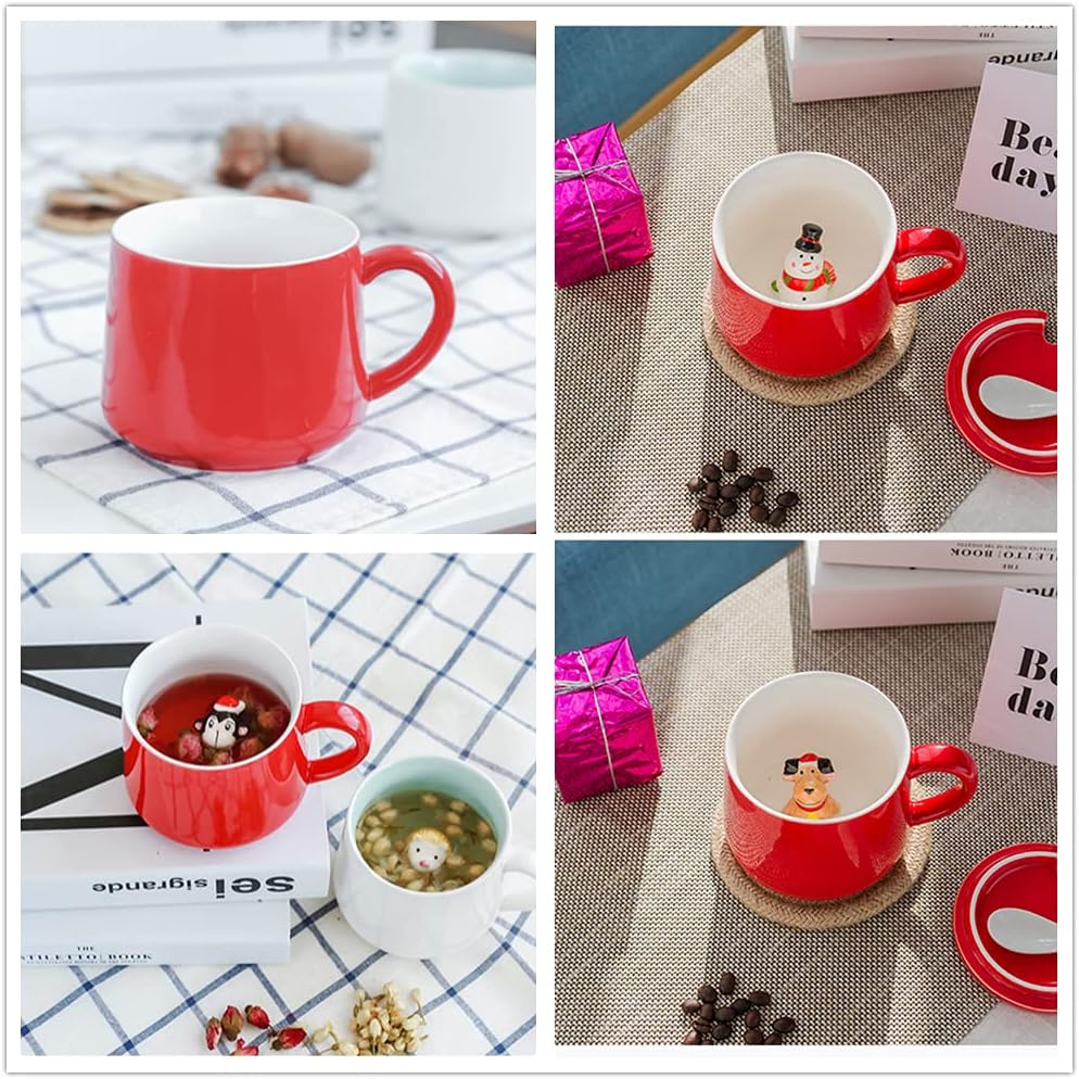 Surprise 3D Coffee Mug Animal Inside 12 oz with Penguin,Cute Cartoon Handmade Ceramics Cup,Christmas Birthday Surprise for Friends Family or Kids (Penguin)