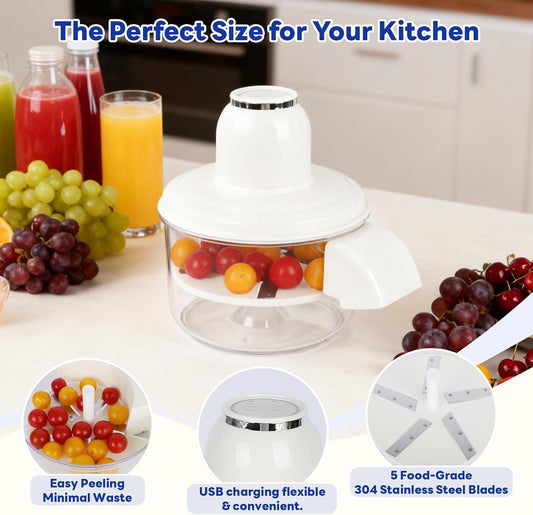 Automatic Grape Peeler Machine, Electric Garlic & Cherry Tomato Peeler Skin Remover Tool for Small Fruits, Effortless Peeling for Home Kitchen (White-1PC)