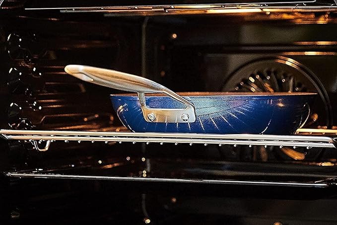 MsMk Small Nonstick Frying pan Blue, 8-inch Durable Egg Omelet Skillet, Titanium and Diamond Non Stick Coating From USA, for Induction,Cerammic and Gas Cooktops, Oven Safe,Dishwasher Safe