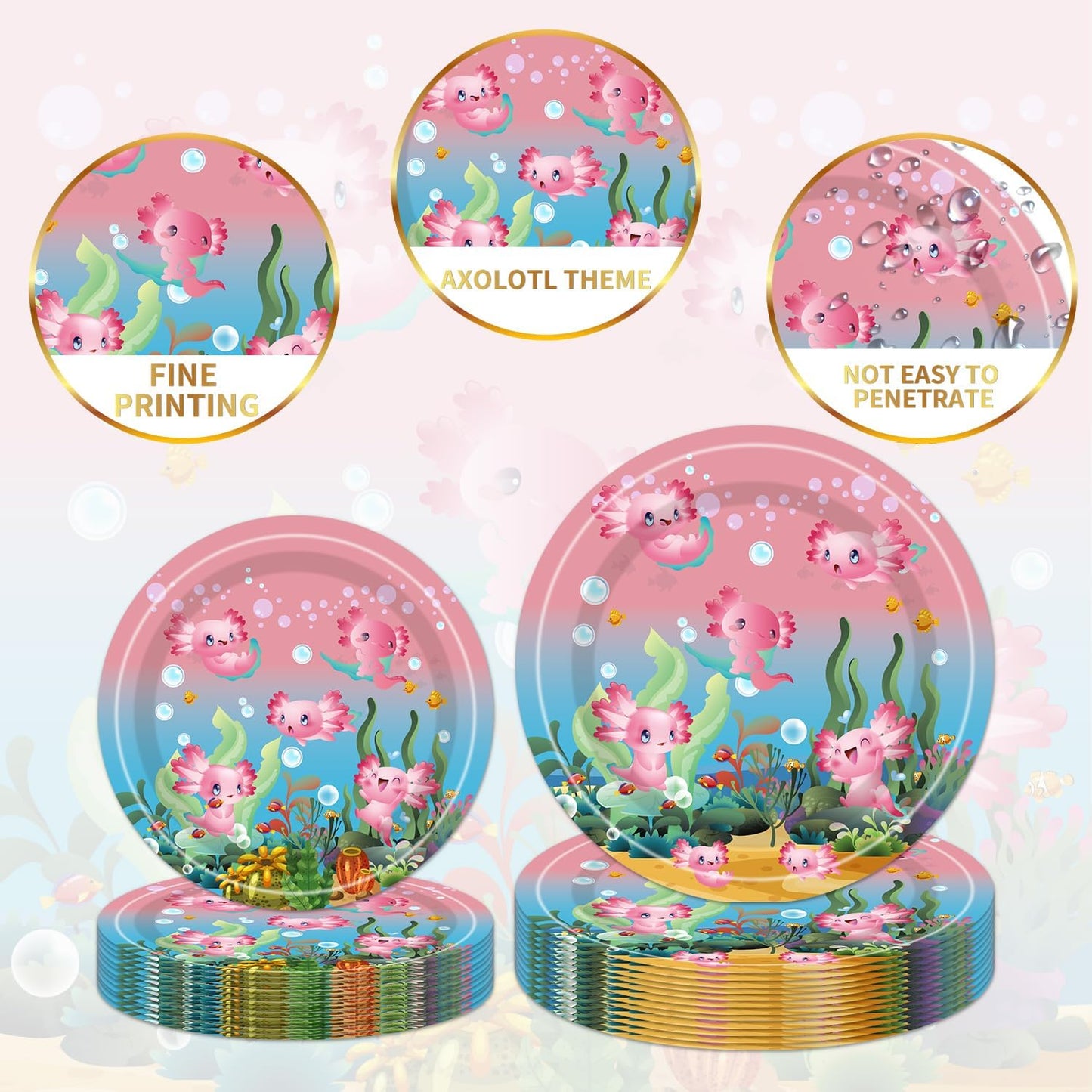 96pcs Axolotl Birthday Party Supplies - Pink Reptile Animals Axolotl Plates Napkins Forks Disposable Tableware Set Girl Axolotl Party Decorations Serves 24 Guests