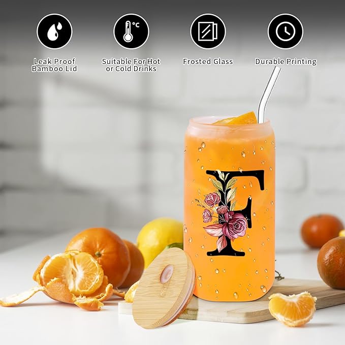 Monogrammed Glass Drinking Cup With Lid Straw Women Gift Flight Attendant Pet Sitter Secretary Hairdress Caregiver Musicians Dancer Cheerleaders Hairstylist Nanny Hair Stylist Nail Technician,F