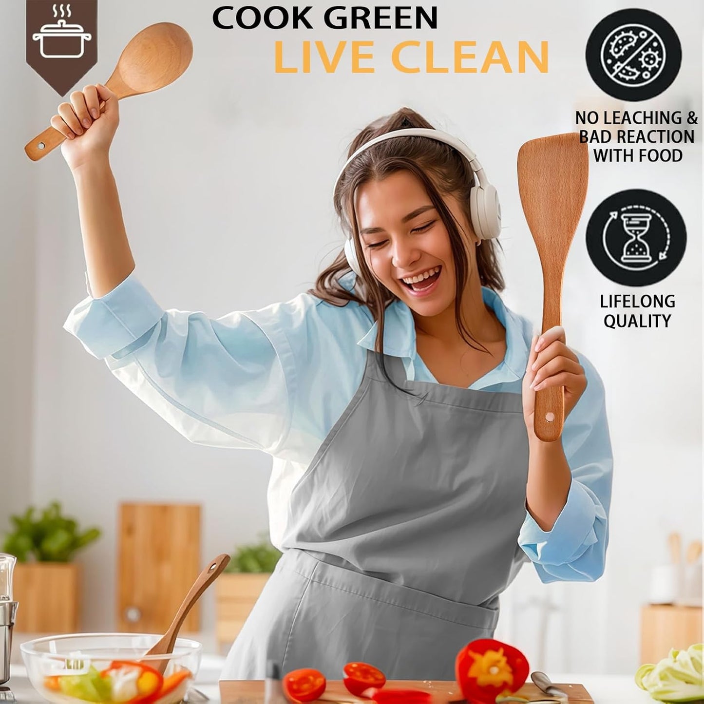 Wooden Rice Paddle, 12.8" Wooden Spoons for Cooking, Nonstick Rice Spatula for Sushi Rice Potato Stirring, Flipping, Serving, Scraping