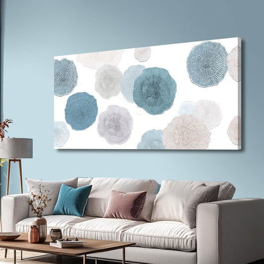 VAYIMDH Blue Wall Prints on Canvas White and Grey Abstract Wall Decor for Home Living Room Framed Poster Cozy Bedroom Painting 24"x 48" Flowers Wall Art