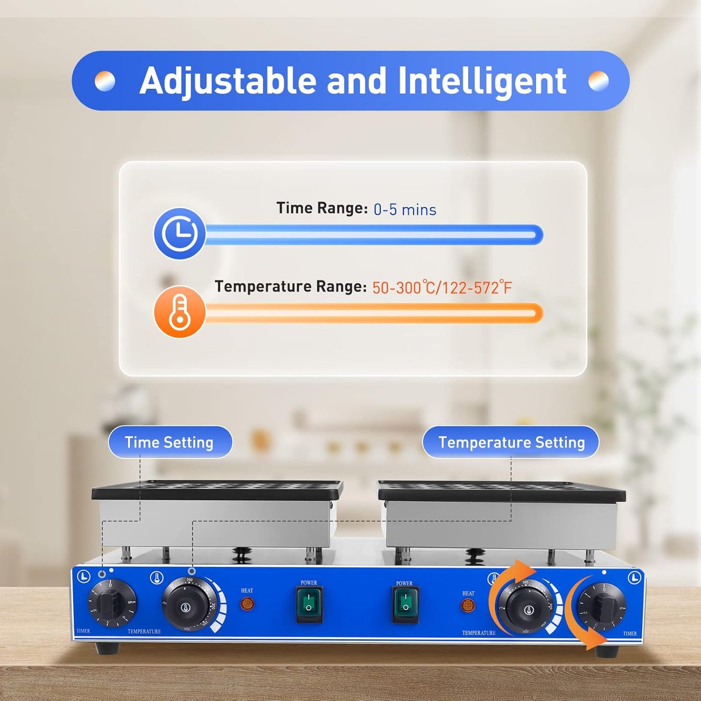 1600W Commercial Double Mini Pancake Maker, 50 Grids Electric Mini Pancake Griddle Non-Stick Stainless Steel Dutch Pancake Maker w/Time & Temper Adjustable, Large Waffle Machine for Restaurant Party