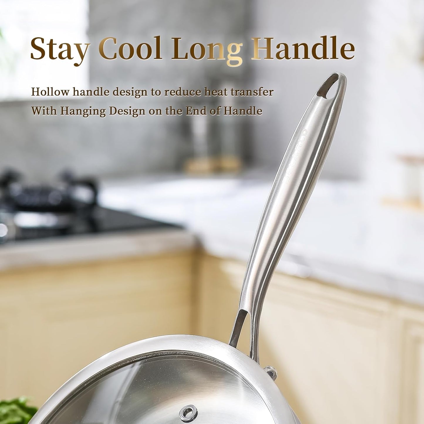 DELARLO Tri-ply Stainless Steel Frying Pan Set with Lid 10" 12" Induction large Skillets Chef's Pan,Pots and Pans Set Kitchen Cookware Set Suitable for All Stove