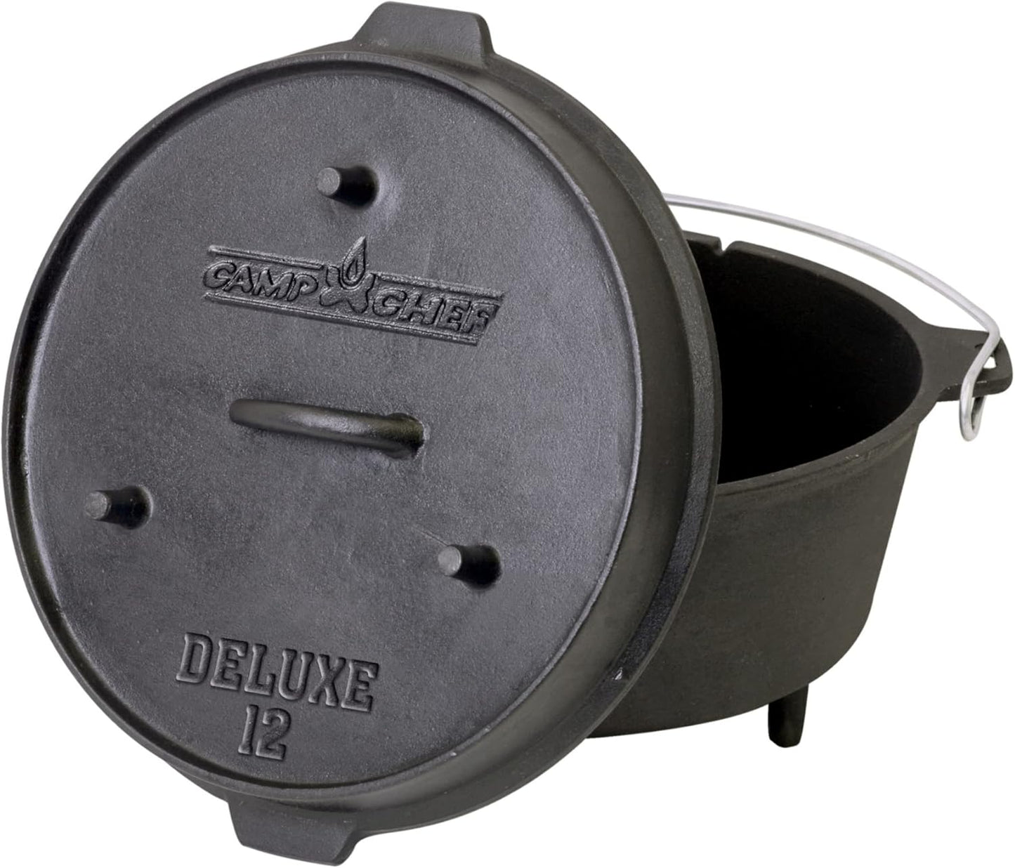 Camp Chef DO-12 Pre Seasoned Cast Iron Dutch Oven, Black