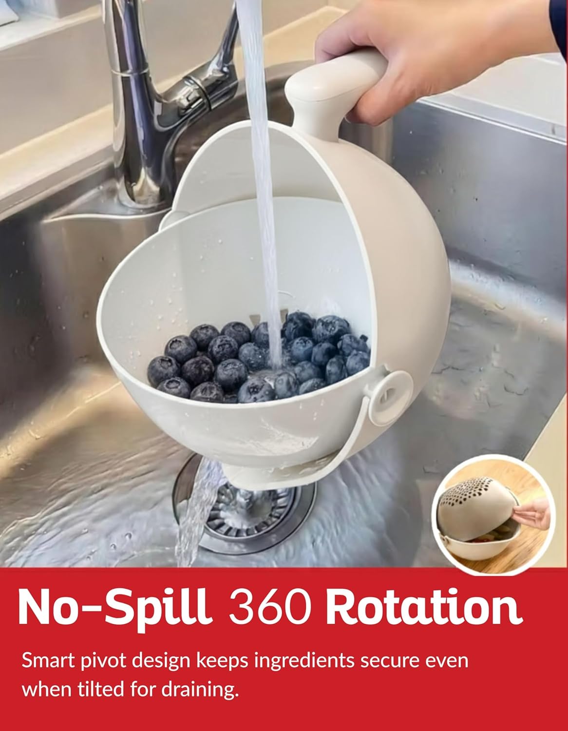 Multi Functional Draining Basket – Double Layer Colander & Bowl Set for Pasta, Fruits, Vegetables & Rice – Durable BPA-Free, Dishwasher Safe (Milky White)