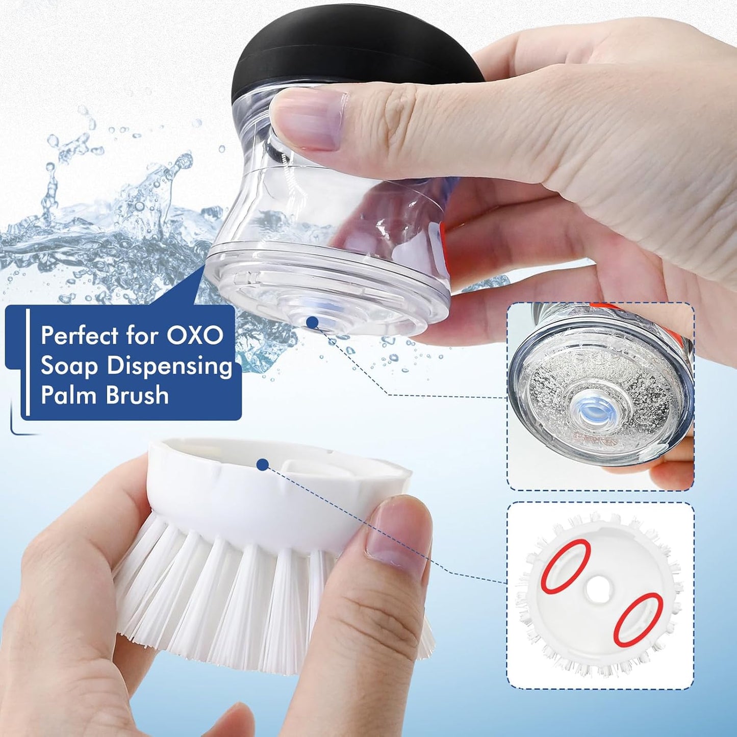 Palm Brush Refills for OXO Soap Dispensing Dish Brush - 6 Pack Cleaning Replacement Brush Head for OXO Palm Brush