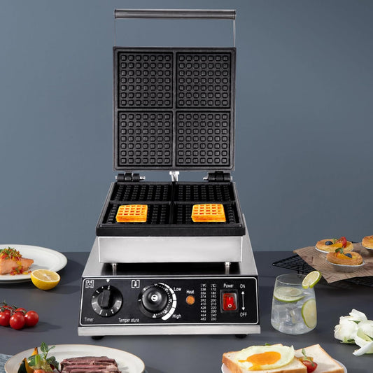 4 Grids Belgian Waffle Pancake Maker,Non-stick Pancake Baker Machin with Dual Heating Pans,110v Waffle Pancake Maker for Commercial,Pancake Maker with Adjustable Thermostats Timers 50-300℃