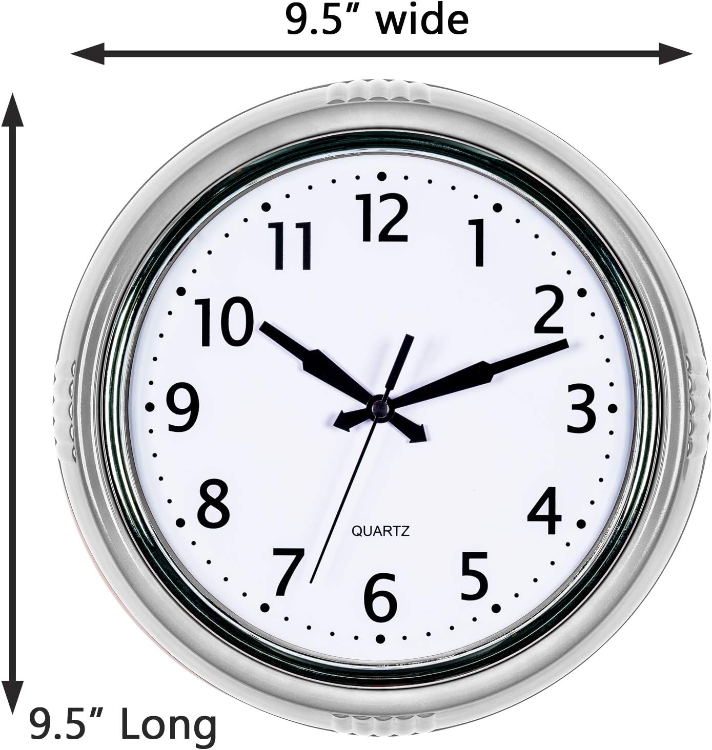 Bernhard Products Retro Wall Clock 9.5 Inch Silver Kitchen 50's Vintage Design Round Silent Non Ticking Quality Quartz Battery Operated for Home/Office/Kitchen/Living Room/School Classroom