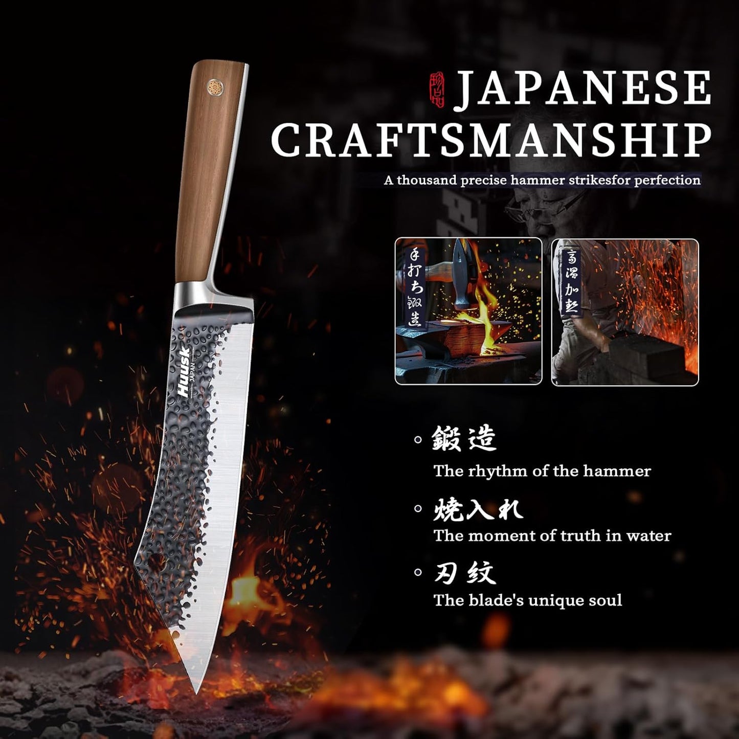 Huusk Meat Cleaver Knife Butcher Knife for Meat Cutting 8.3 inch Japanese Viking Knife Hand Forged Carving Knives for Slicing BBQ Kitchen Cooking with Present Box