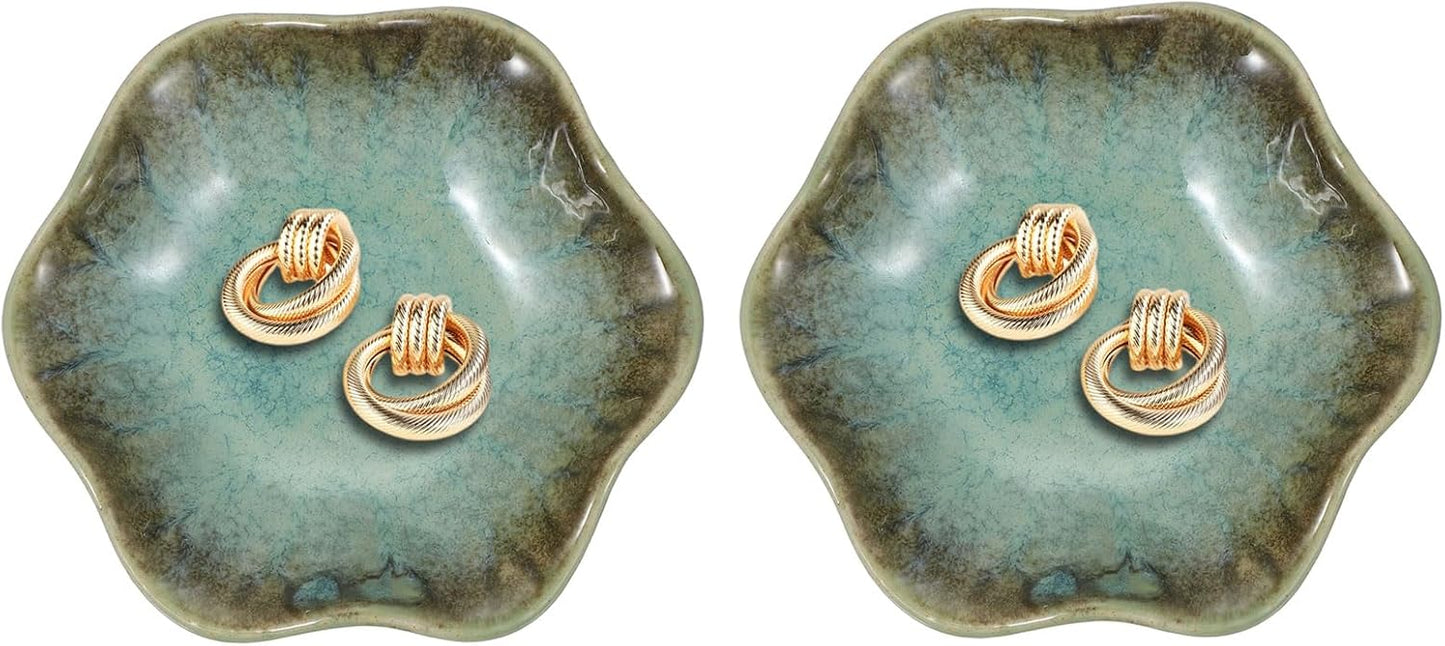 uxcell 2Pcs Ceramics Jewelry Plate, Lotus Leaf Shape Key Holder Bowl for Entryway Table Decor Small Ring Tray Dish Gift for Women Girlfriend, Grass Green