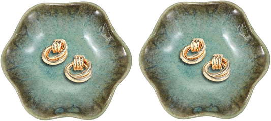 uxcell 2Pcs Ceramics Jewelry Plate, Lotus Leaf Shape Key Holder Bowl for Entryway Table Decor Small Ring Tray Dish Gift for Women Girlfriend, Grass Green