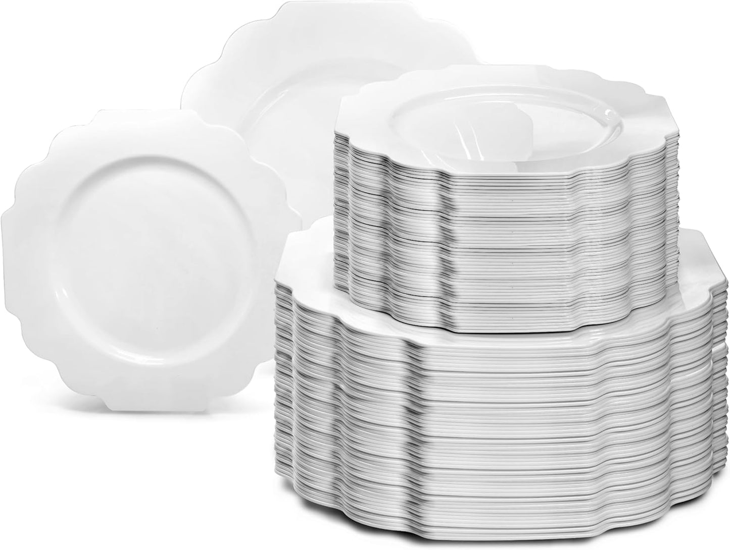 " OCCASIONS " 240 Plates Pack (120 Guests) Heavyweight Wedding Party Disposable Plastic Plates Set -120 x 10.5'' Dinner + 120 x 8'' Salad/Dessert Plate (Imperial White)