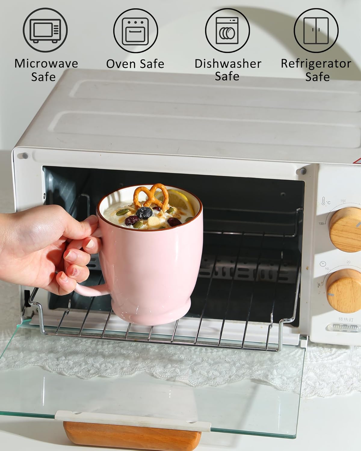 Pink Coffee Mug, 16.5oz Large Coffee Cup Microwave Safe, Latte Cup for Women, Office, Home, Ceramic Tea Cup with Large Handle, Both Hot & Cold Beverage