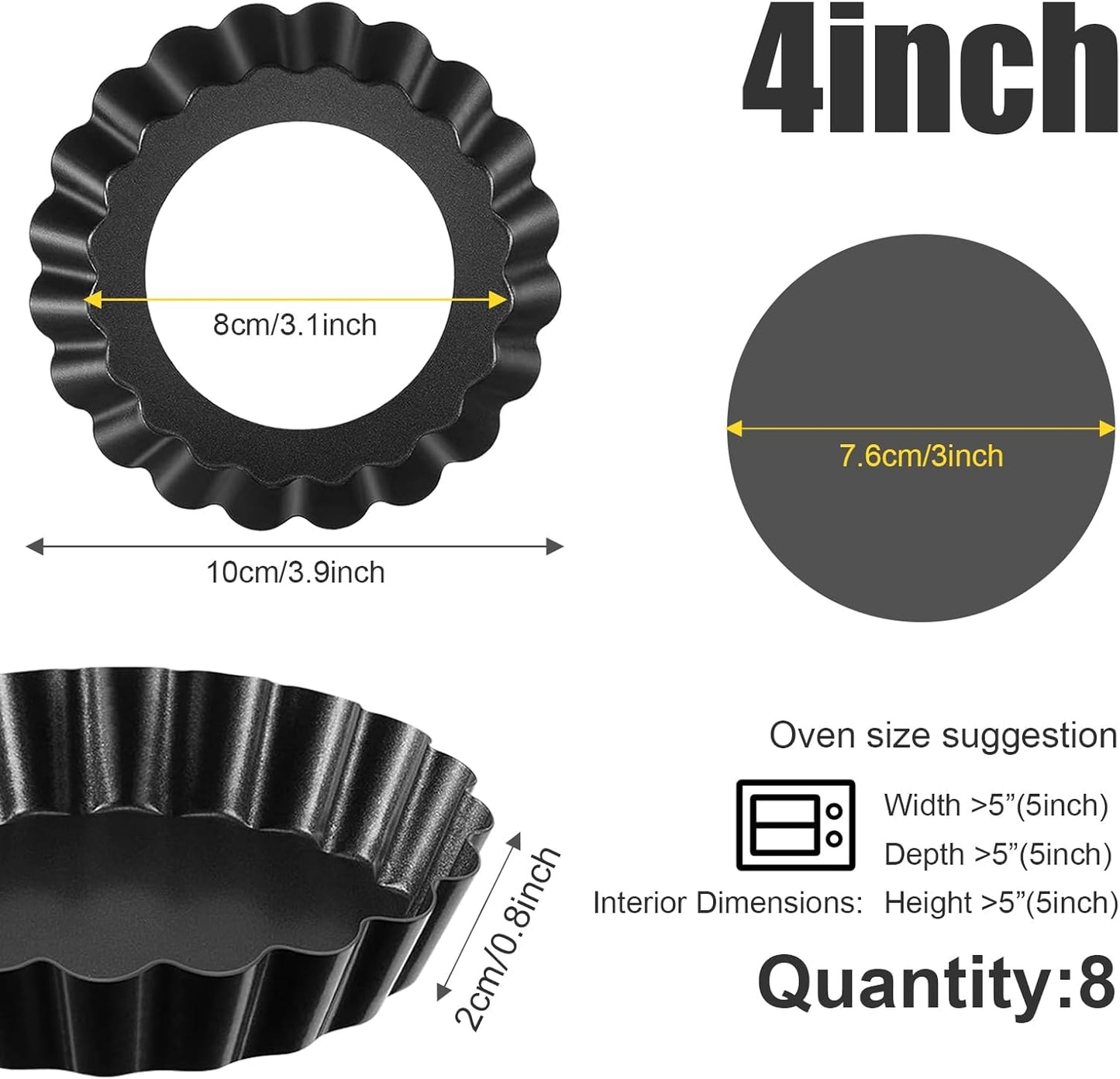 8 Pack Mini Tart Pan 4 Inch with Removable Bottom Fluted Sides Fruit Pans with Nonstick Coating For Pizza Cake Quiche