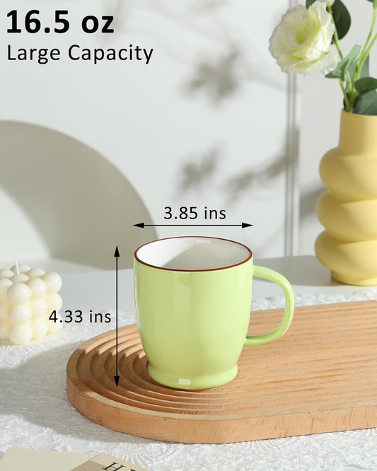 Green Coffee Cup, 16.5oz Coffee Mug Dishwasher Safe, Ceramic Tea Cup with Big Handle, Large Coffee Mug for Latte, Cappuccino, Hot Cocoa, Milk, Juice