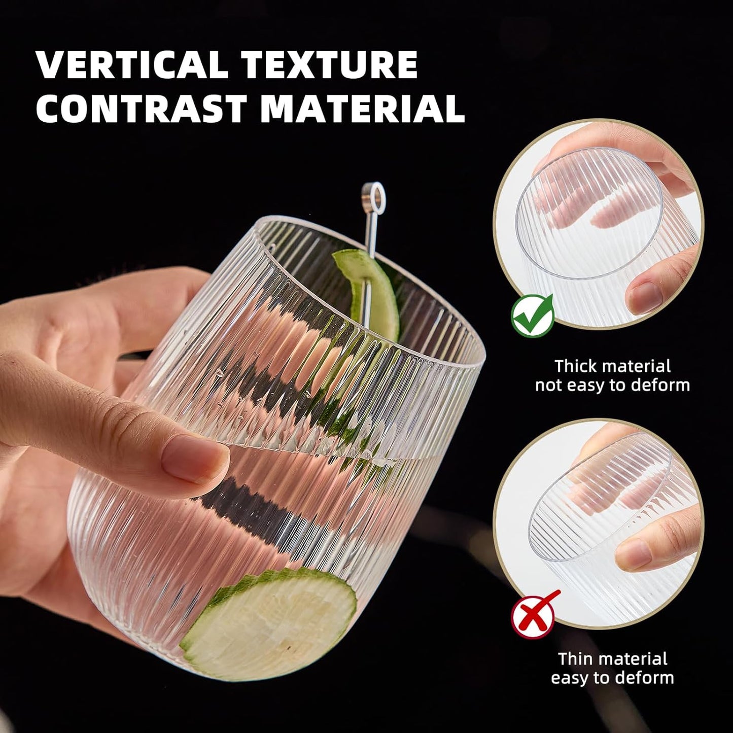 36 Pack Plastic Ribbed Wine Glasses, 15Oz Origami Disposable Wine Glasses Unbreakable Clear Plastic Cocktail Glasses Recyclable Shatterproof Reusable Wine Cups