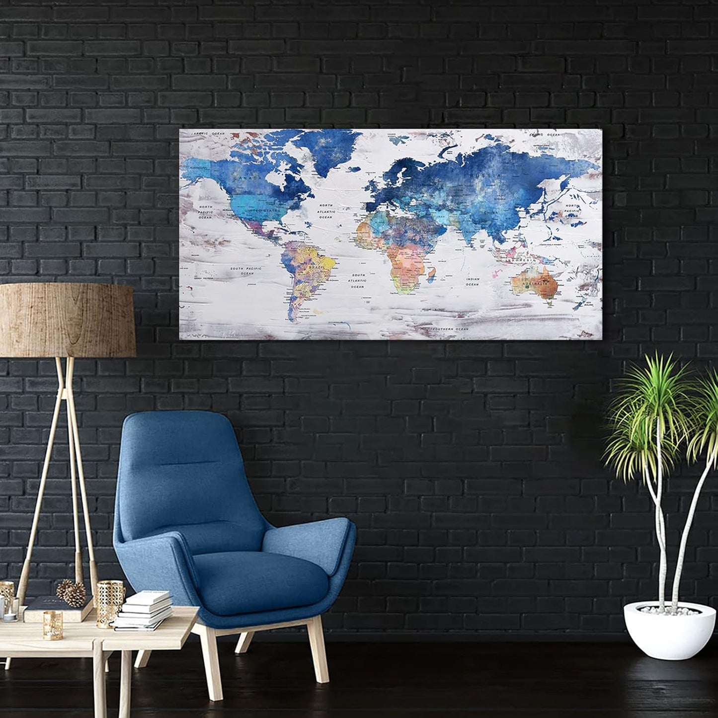 Pogusmavi-World Map Wall Art-Modern Art Wall Decor-Framed Artwork For Walls-Canvas Art For Office-Paintings For Decorations-Large Pictures For Living Room 24x48