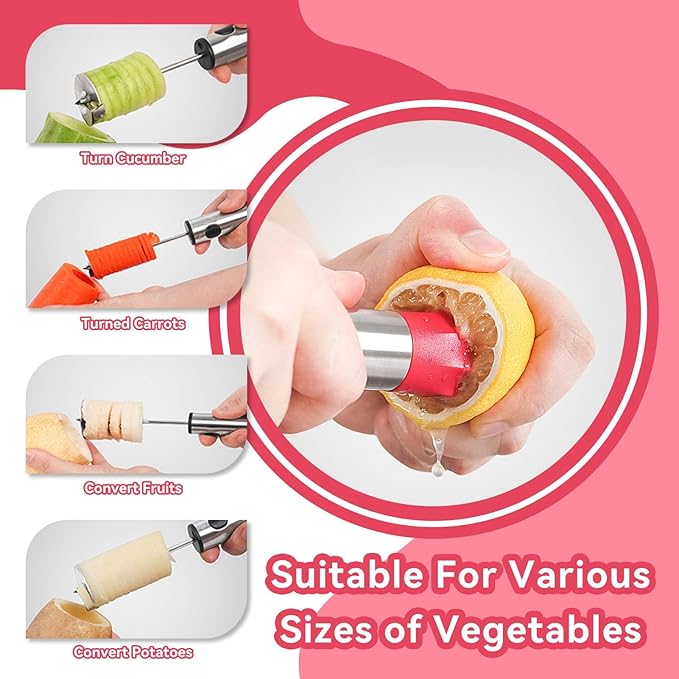 Vegetable Corer Drill, Stainless Steel Vegetable Drill Fruit Corer Veggie Spiralizer with 4 Sizes Vegetable Spinner for Zucchini Potato Corer Tool Remover Kitchen Tool