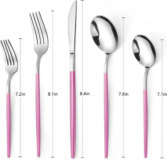 Mirror Silver Rosy Silverware Set, 20-Piece Stainless Steel Flatware Set, Satin Finish tableware Cutlery Set, Service for 4, Home and Restaurant, Dishwasher Safe