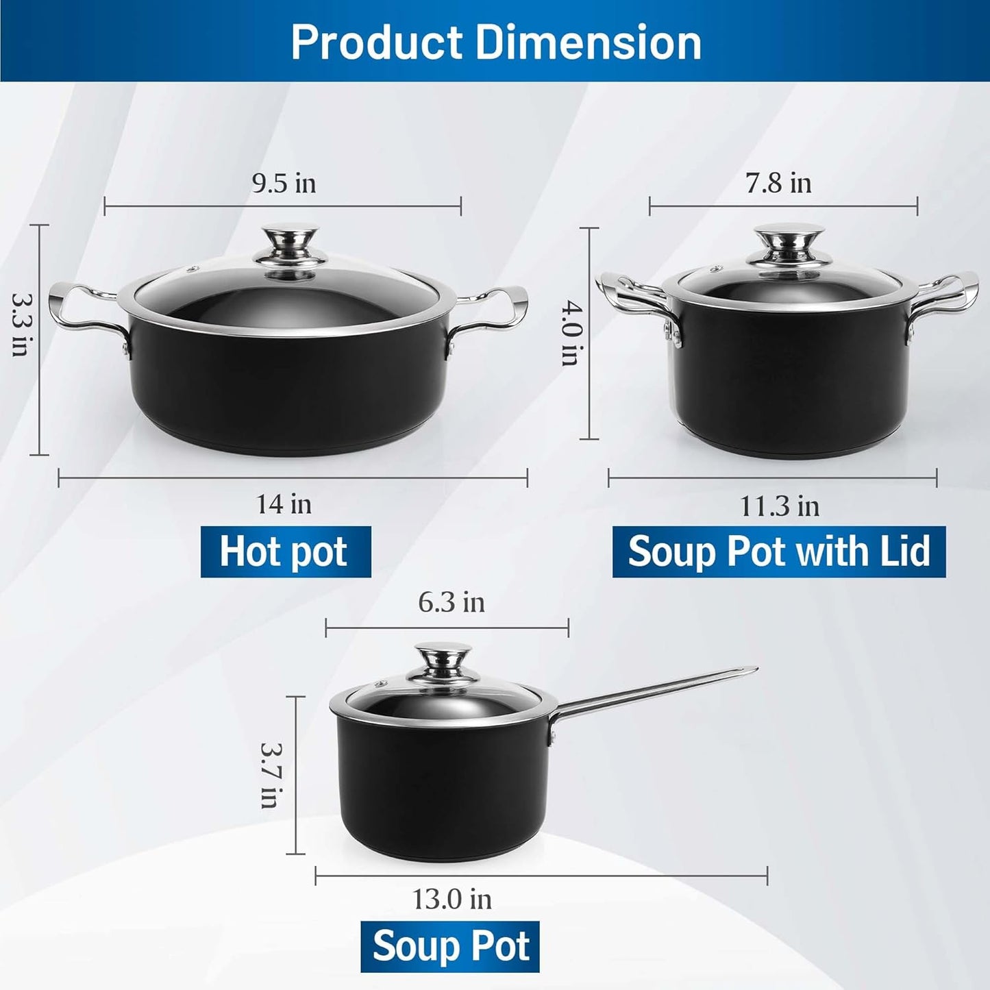 Aufranc Induction Pots and Pans, Stainless Steel cookeware set 6pcs With Lid, Induction Cookware For Oven & Dishwasher Safe