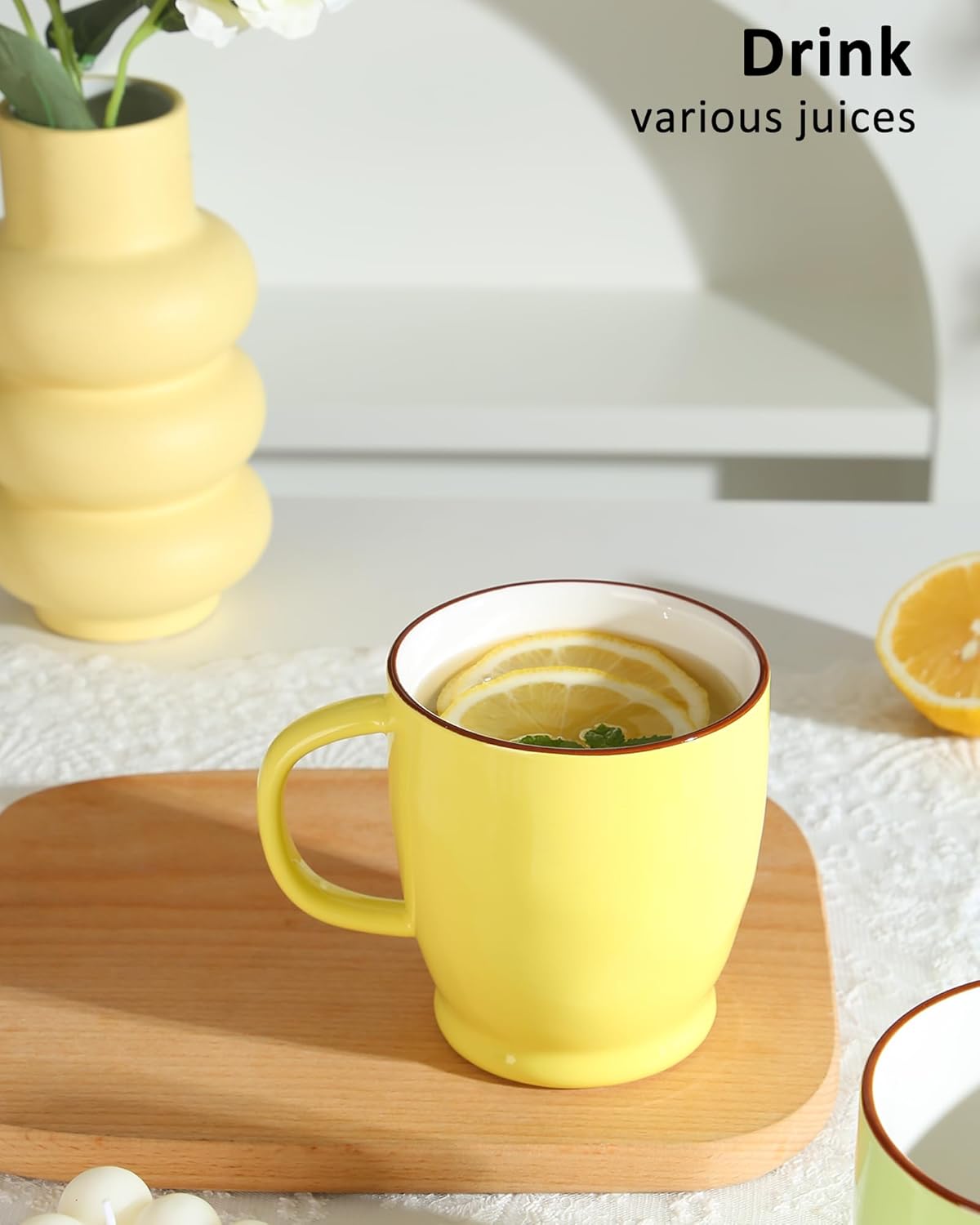 Yellow Coffee Mug, 16.5oz Large Tea Cup with Big Handle, Ceramic Microwave Coffee Mug, Coffee Cup Gifts for Women, Friend, Birthday, Christmas, Celebrate