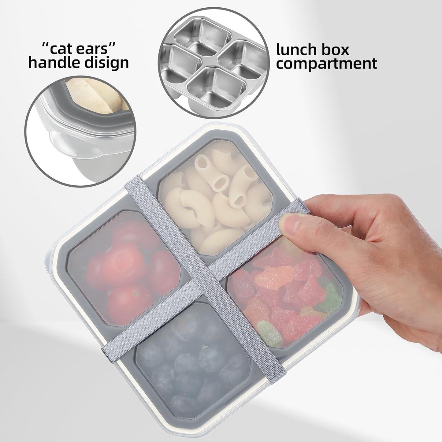 Stainless Steel Divided Plates, Kids Toddlers Babies Tray 4 Divided Compartments Snack Containers Bento Snack Box with Lid Reusable Meal Prep Lunch Box Food Storage Containers for Adults Travel Work