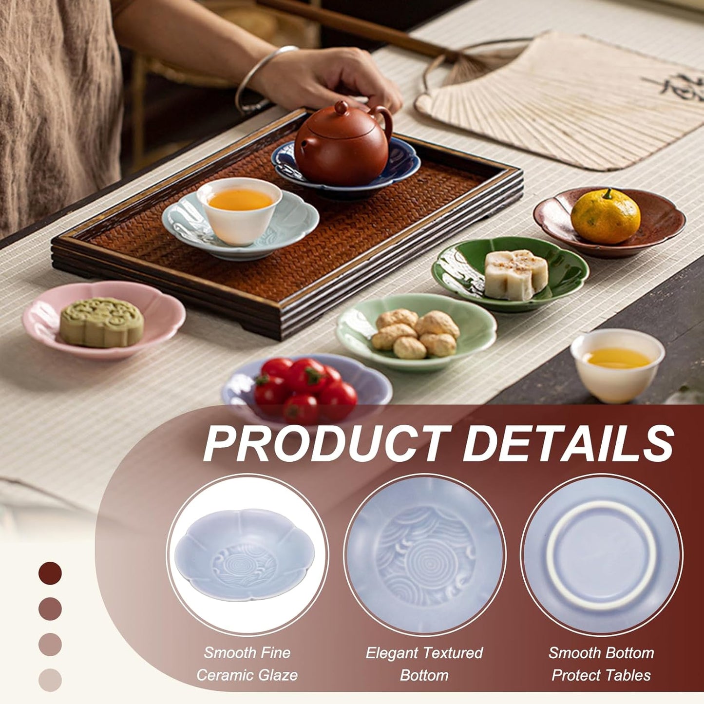 uxcell Porcelain Serving Dish, 4.25 Inch Small Ceramic Candy Plate with Water Pattern Petal Shape Decorative Bowl for Wedding Party Household Living Room Candy Snack Plate, Purple