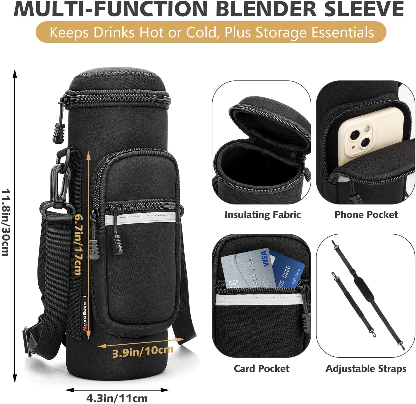 Portable Blender with Insulated Carrying Case & Recipe Book for Shakes and Smoothies, 24 OZ Personal Juicer Electric Protein Shaker Bottle, Mini Small Blender Cup with USB-C Rechargeable, Travel Lid