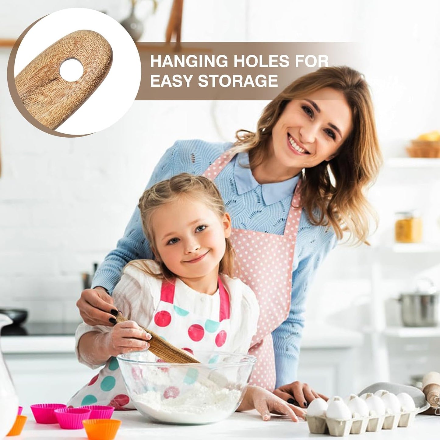 2 Pack Spurtle for Sourdough Starter, Spreading, Cooking, Mixing, Reaching Bottom of Jar, Kitchen Utensils, Spurtles Kitchen Tools Wooden Kitchen Utensils for NonStick Cookware