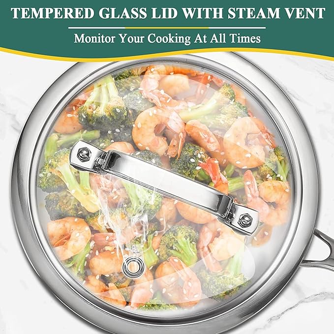 DELARLO Whole Body Tri-Ply Stainless Steel 3 Quart Saucepan with Lid, Oven Safe 600℉, Heavy Duty Saucier Pan 3 Quart, Fast and Even Heat, Kitchen and Dining Sauce Pot, Induction Pot(Lids 300℉)