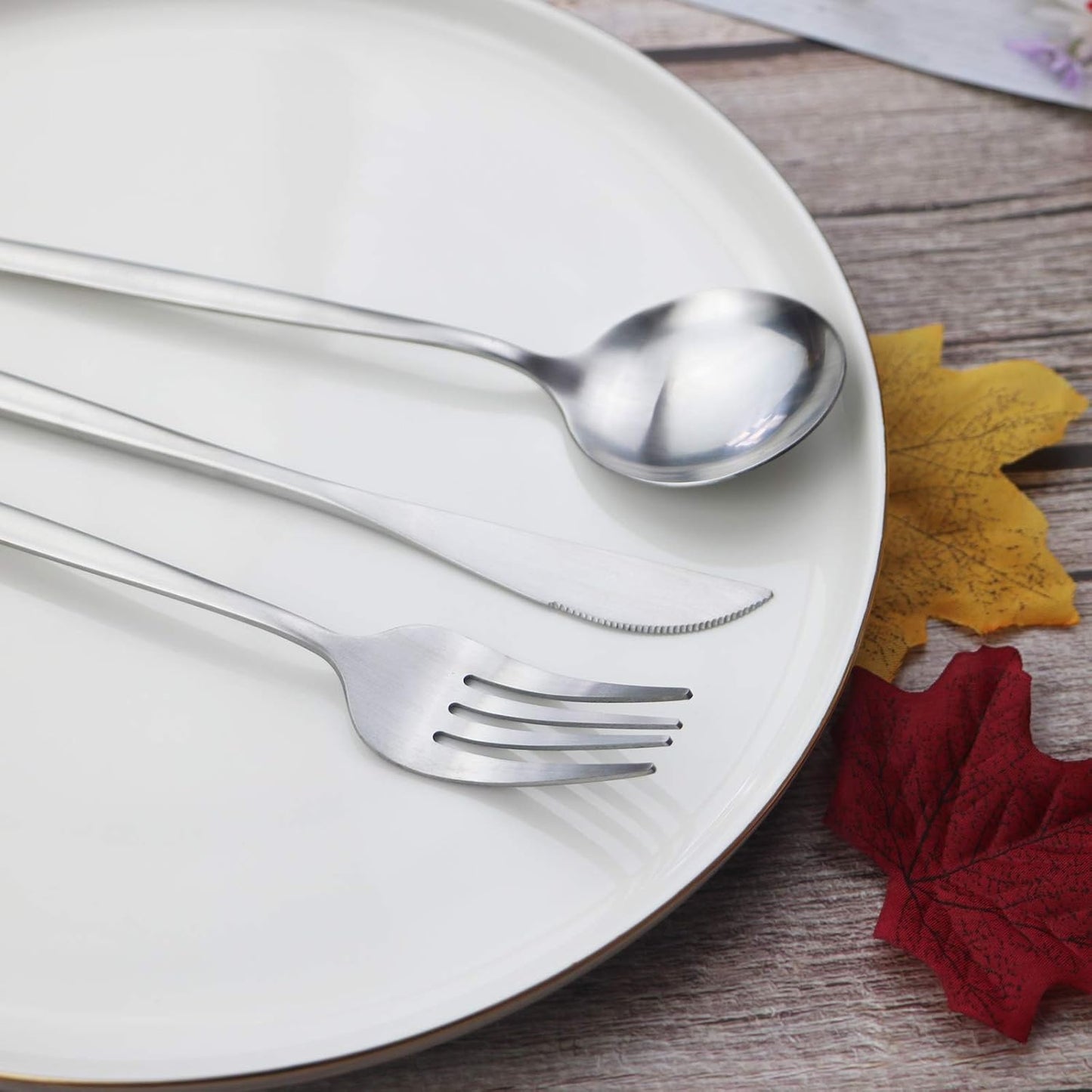 JASHII Flatware Silverware Set Stainless Steel Satin Finish Cutlery Set Service for 6, 30-Piece Spoons And Forks Kitchen Utensil Set, Dishwasher Safe (Matte Silver)