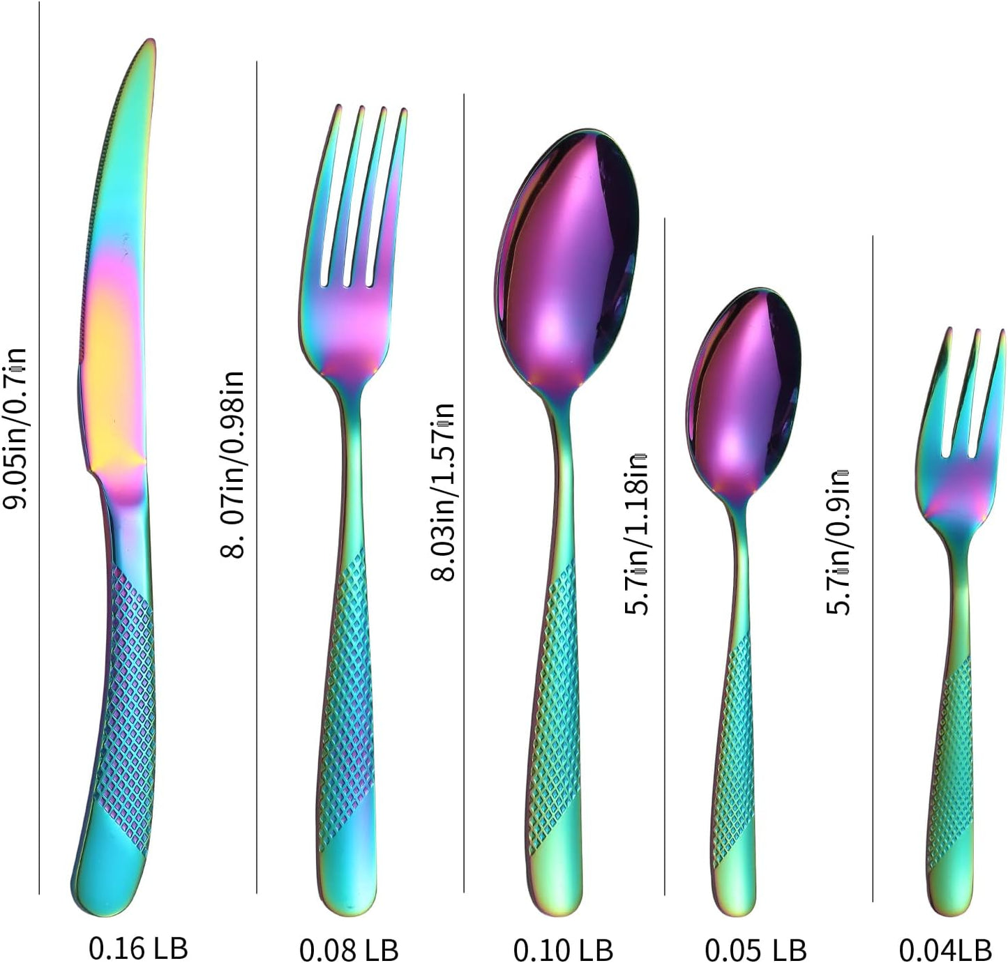 Hammered Silverware Rainbow Stainless Steel Flatware Set for 4 include Forks Spoons and Knives Modern Eating Utensils for Kitchen Restaurant Parties Everyday Uses