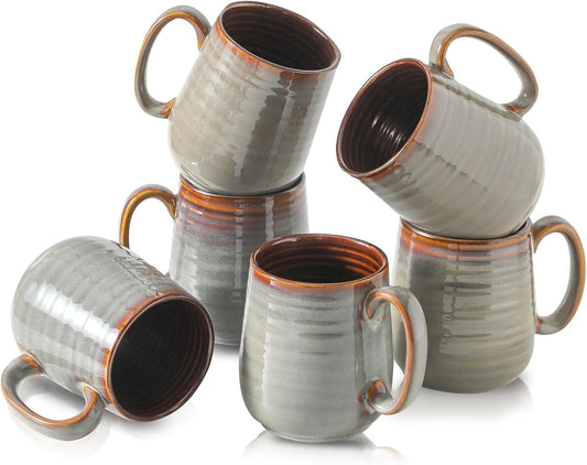MEKY Ceramic Coffee Mugs Set of 6, 15oz Coffee Cups for Office and Home, Latte Mug Set for Birthday Thanksgiving Housewarming Gift, Dishwasher Microwave Safe, Brown
