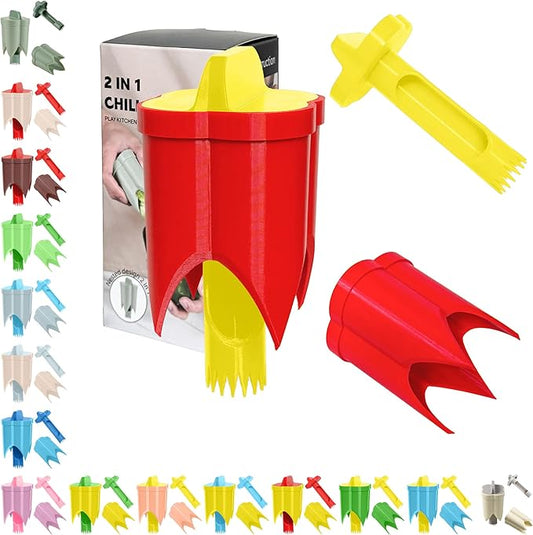 Pepper Corer, 2 in 1 Red Bell Pepper Seed Corer Remover Tool, Fruit & Vegetable Corers Quick Cave Tools for Jalapeno Cutter Deseeder, Yellow Red