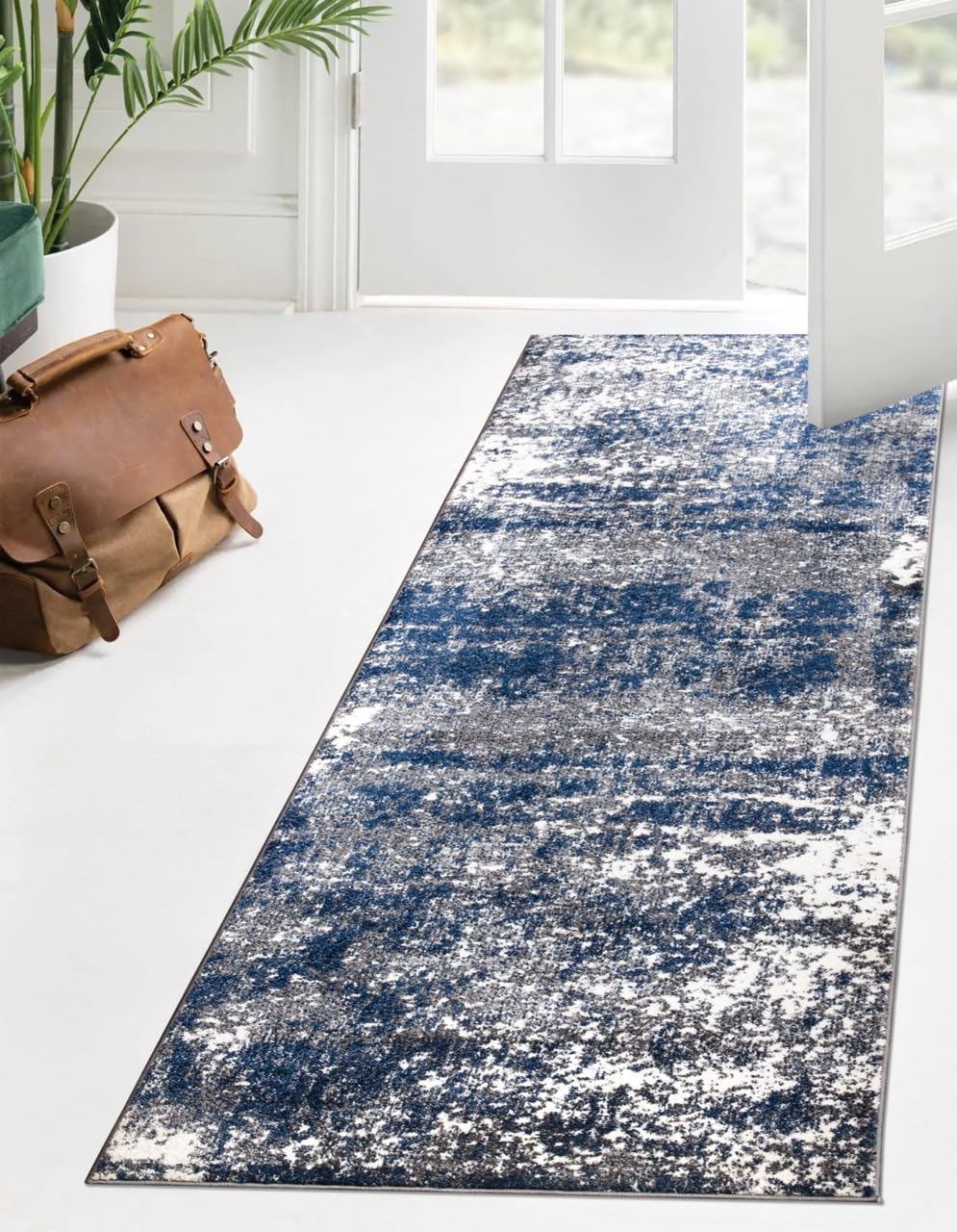 Keen Home Design Area Runner Rugs - 2x12 Non-Shedding, Abstract Runner for Kitchen, Living Room, Bedroom, Dining Room, Entryway - Size: 2'8" x 11'11", Navy/Grey/White