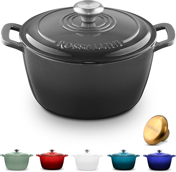 Signature Enameled Cast Iron Dutch Oven, Non-Stick Serving Pot with Tight Fitting Lid for Perfect Roasting, Baking, Sauteing, and Bread Making | 13.5Q (12.7L) - Oyster Grey