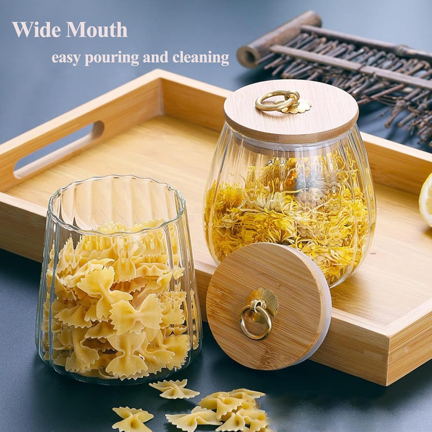 Viovian 25FL OZ Glass Candy Jar with Wood Lid Clear Decorative Vintage Glass Storage Jars Canister for Food Coffee Beans Nuts Sugar Cookies 750ml