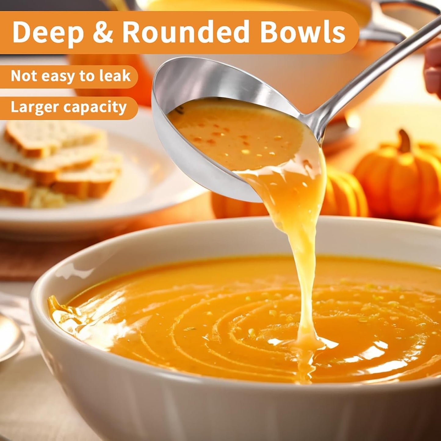 Deep Stainless Steel 13.7 Inches Newness Soup Ladle,[Rustproof, Heat Resistance, Integral Forming]Resilient 304 Stainless Steel Soup Spoon with Vacuum Ergonomic Round Handle, Cooking Spoon for Kitchen