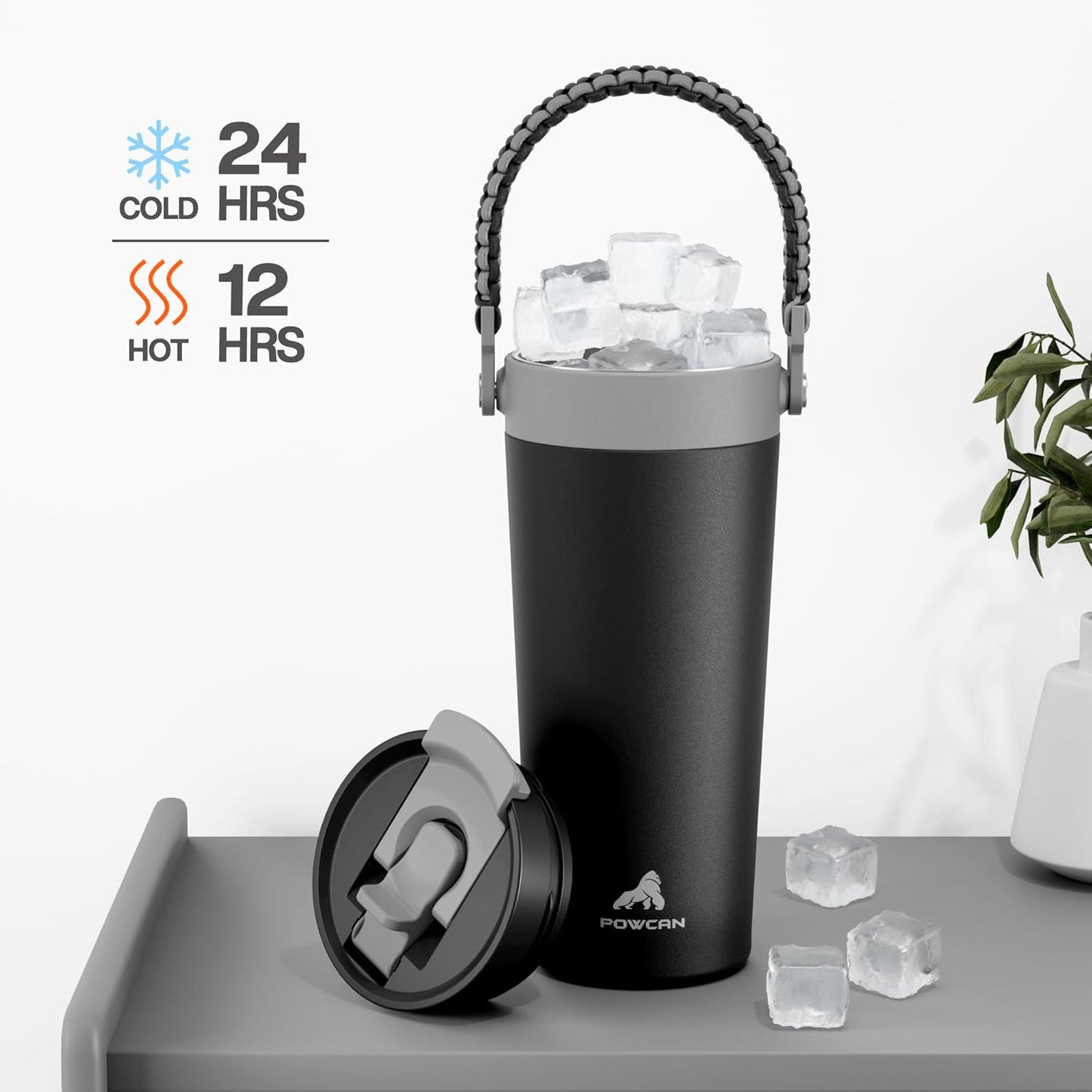 24 oz Insulated Coffee Mug for Office: 2-in-1 Straw Flip Lid, Keep Cold 24H, Fit in Car Cupholder, Leakproof, Stainless Steel Coffee Tumbler with Handle for Travel, Outdoor, Gifts and Home (Midnight)