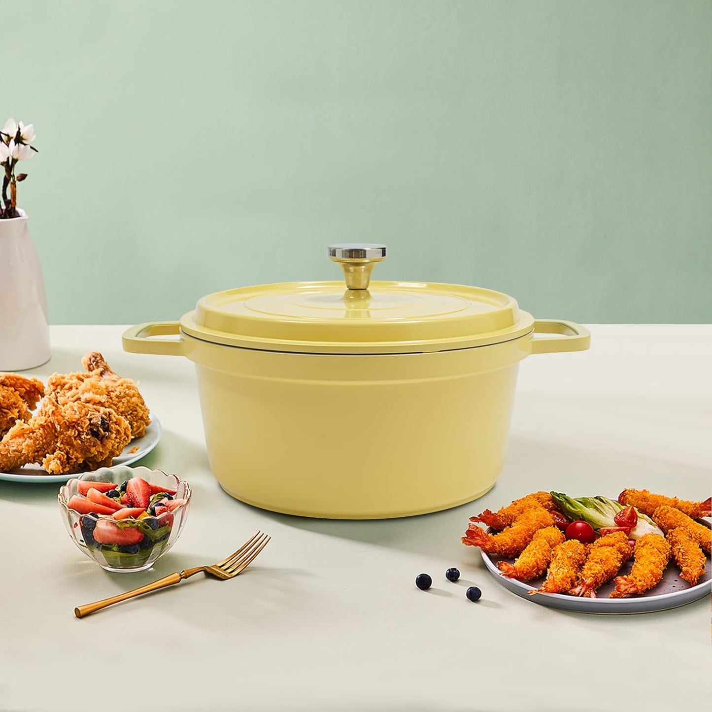 4L Stew Pot with Lid Modern Round Dutch Oven Pot with Lid Ceramic Stew Pot Casserole Dish with Dual Handles for Home Restaurant Kitchen (Yellow)