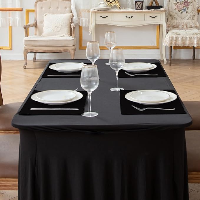 Linen Fabric Placemats Set of 6, Machine Washable, Heat Resistant, Wrinkle Free, Thick Polyester Kitchen Place Mats for Dining Table (Black)