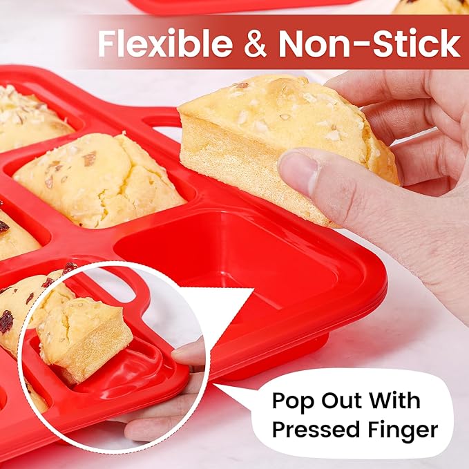 CAKETIME Silicone Mini Loaf Pan, 12 Cavities Metal Reinforced Frame Nonstick Food Grade for Baking Mini Bread, Brownie, Cornbread, Cheesecake and Chocolate (2 Pack)