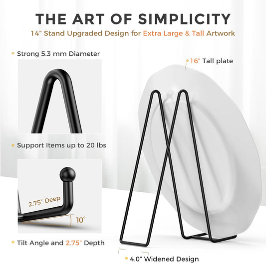 TR-LIFE 14 Inch Heavy Duty Plate Stand (2 Pack) - Metal Display Easel for Large Plates, Platters, Picture Frames, Signs, and Posters