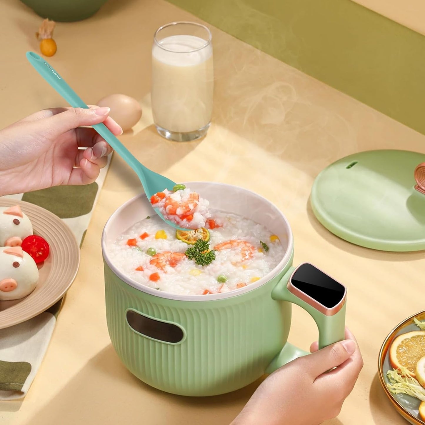 3 Pcs Silicone Spoons Set of 7.9 10.6 14.2 inch for Cooking, Heat Resistant Kitchen Spoons for Mixing, Stirring, and Serving, Small to Large Non Stick (Green)