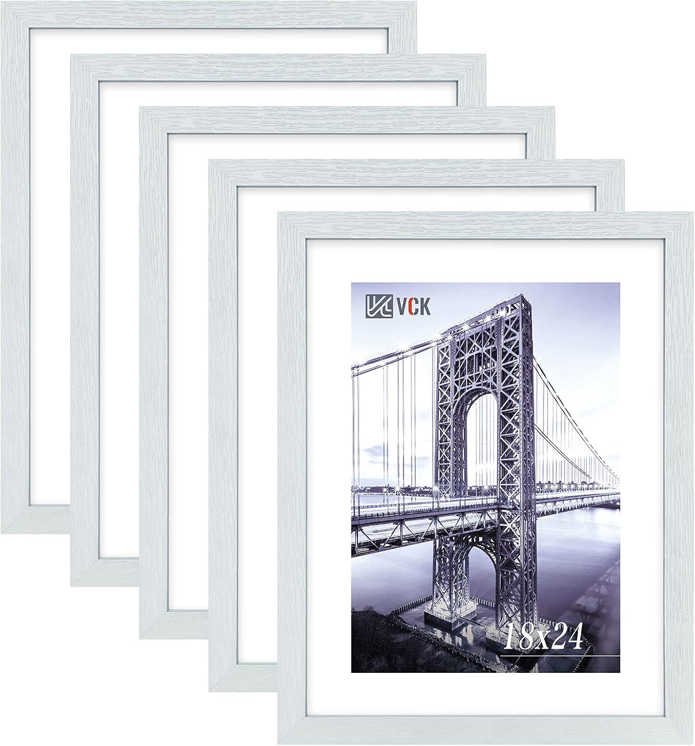 VCK 18x24 Poster Frame White with Polished Plexiglass Set of 5 Picture Frames Horizontal and Vertical Formats with Included Hanging Hardware