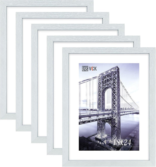 VCK 18x24 Poster Frame White with Polished Plexiglass Set of 5 Picture Frames Horizontal and Vertical Formats with Included Hanging Hardware